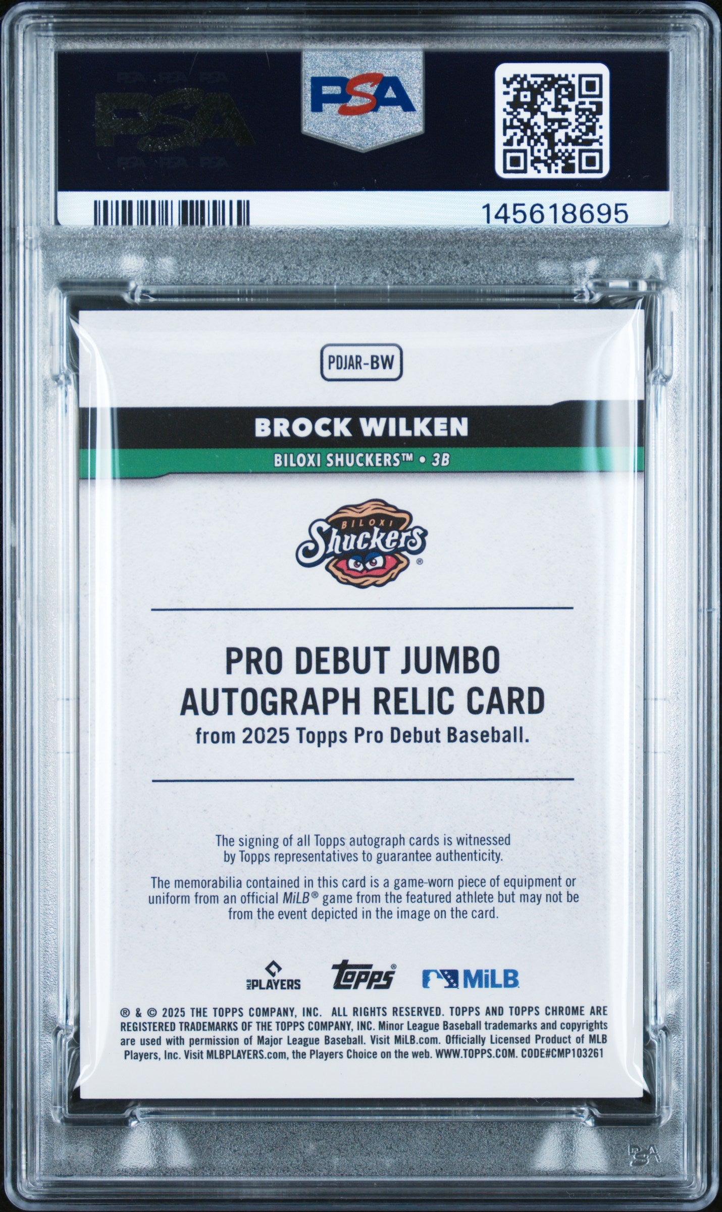 Brock Wilken #PDLAR-BW - Baseball Cards Topps Pro Debut Logoman Autograph