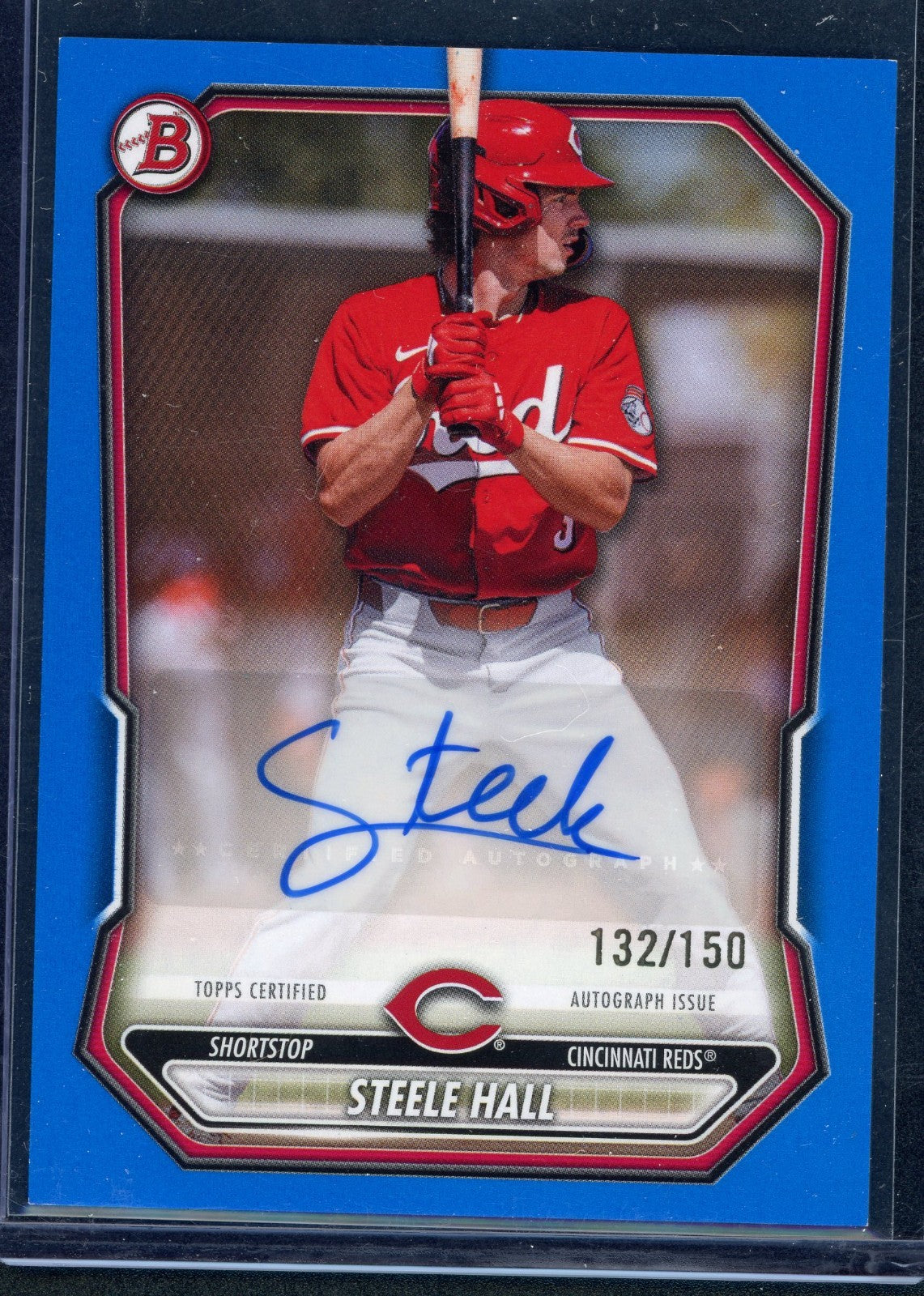 2026 Bowman - Steele Hall - #BPA-SH Blue Border Auto /150 - Reds (AU)