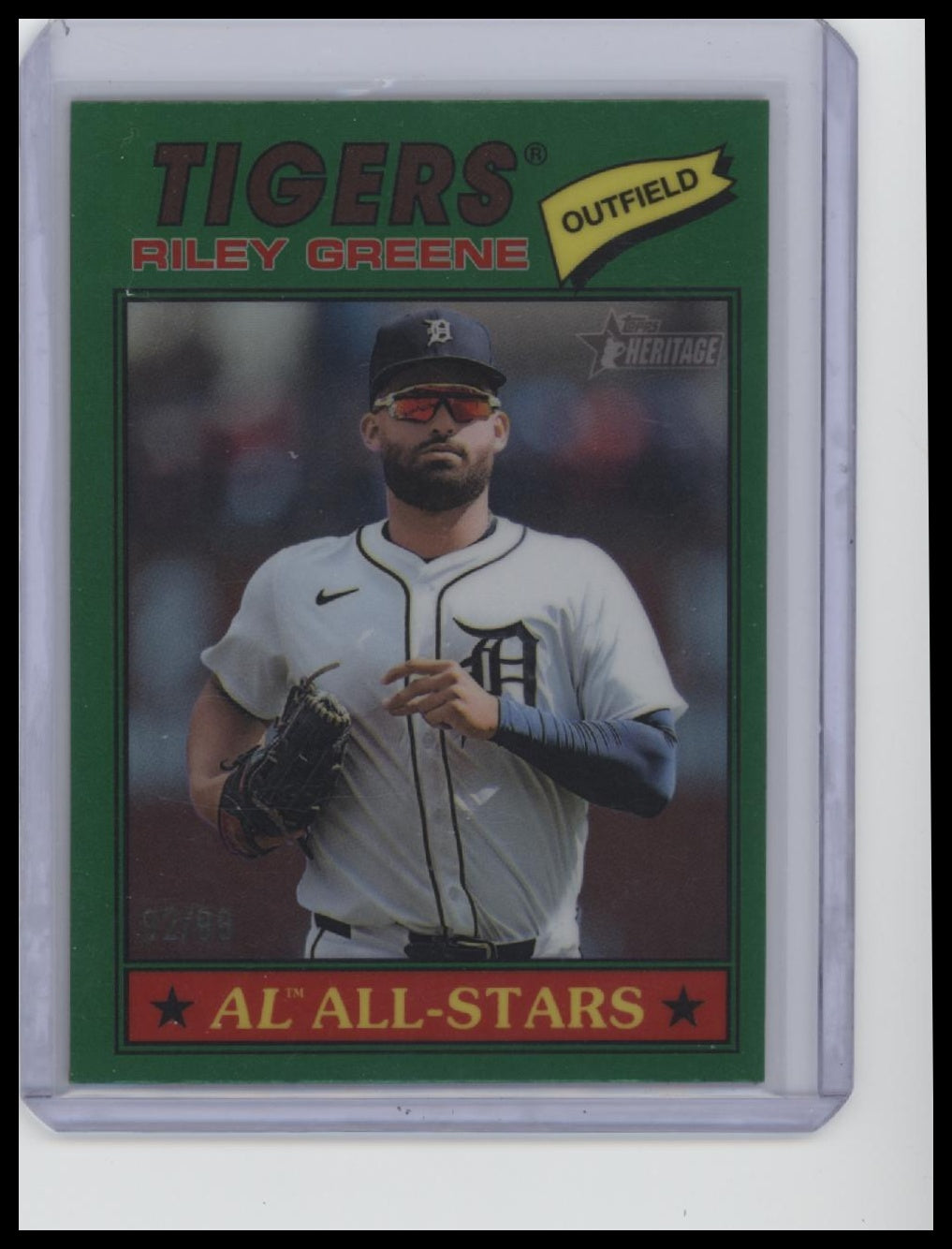2026 Topps Heritage #152 Riley Greene Chrome Green Refractors #/99