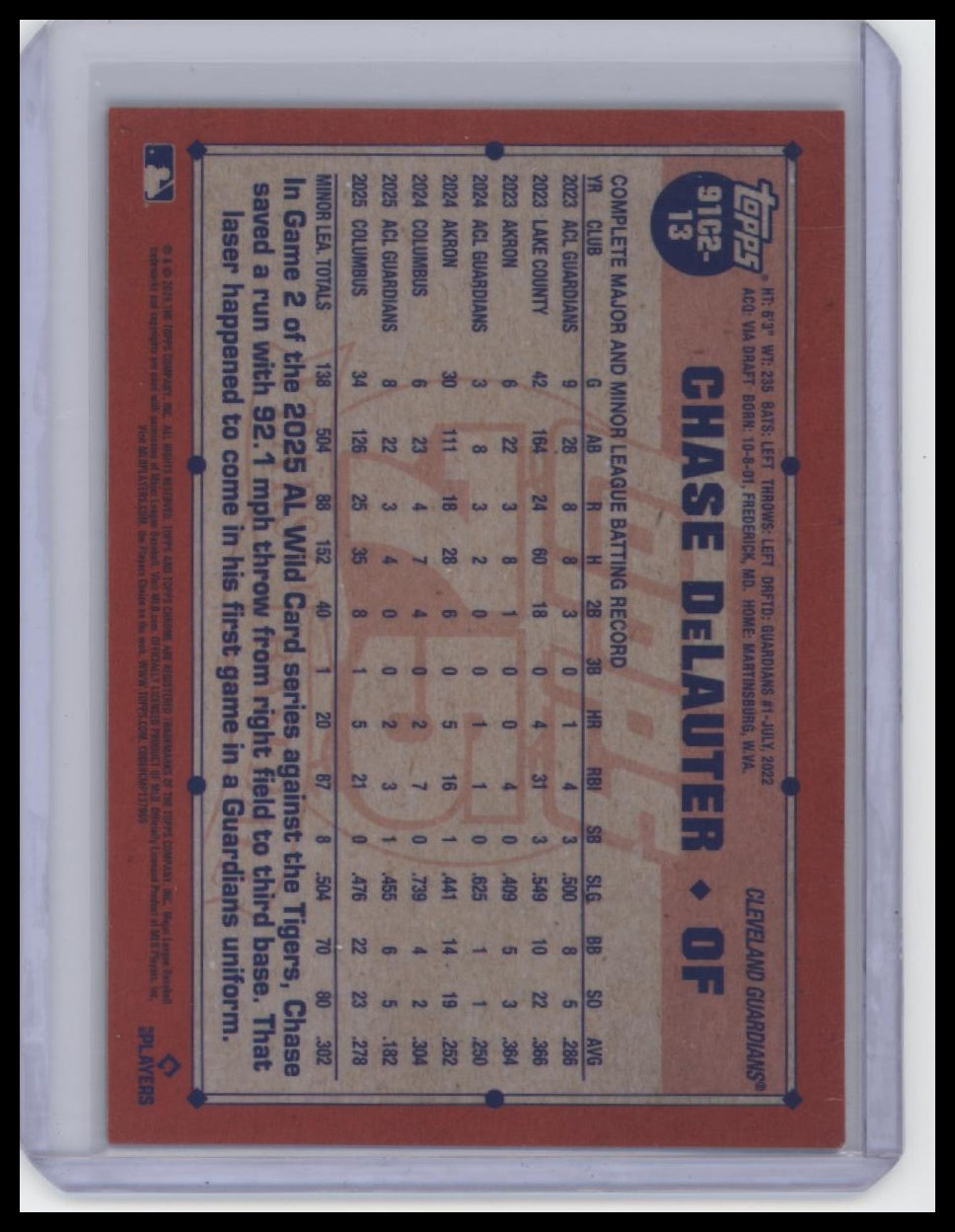 2026 Topps #91C2-13 Chase DeLauter 1991 Topps Baseball 35th Anniversary /99