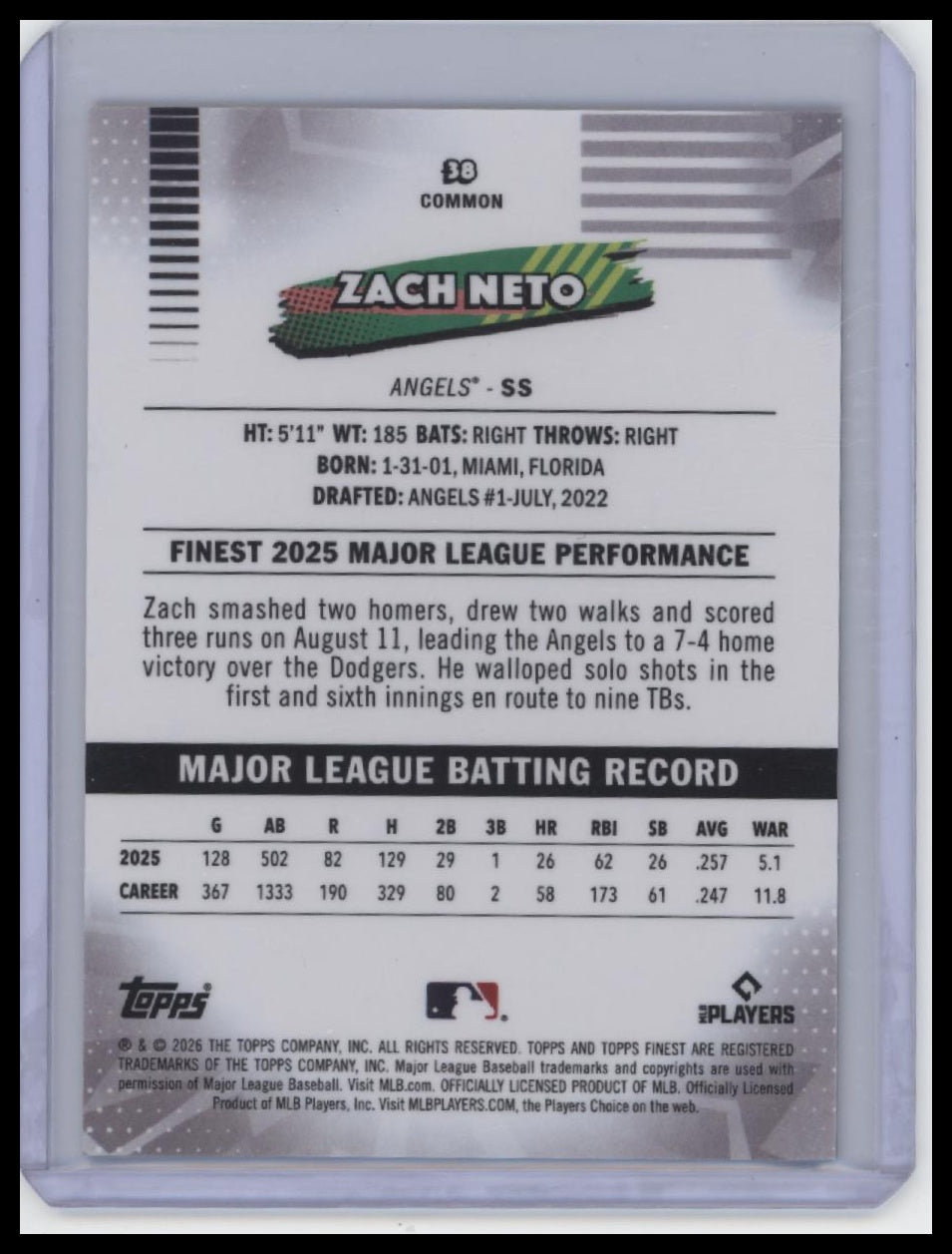 2026 Finest #38 Zach Neto Gold Geometric Refractors /50 (RC),