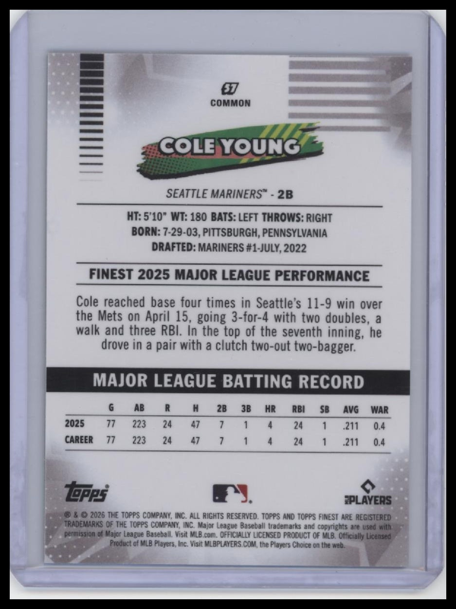 2026 Finest #57 Cole Young Green X-Fractors /99 (RC)