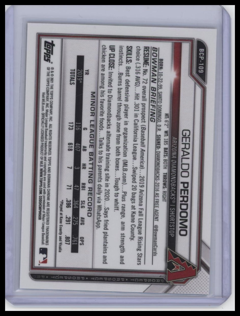 2020 Bowman Chrome #BCP-109 Geraldo Perdomo Gold Cracked Ice /50