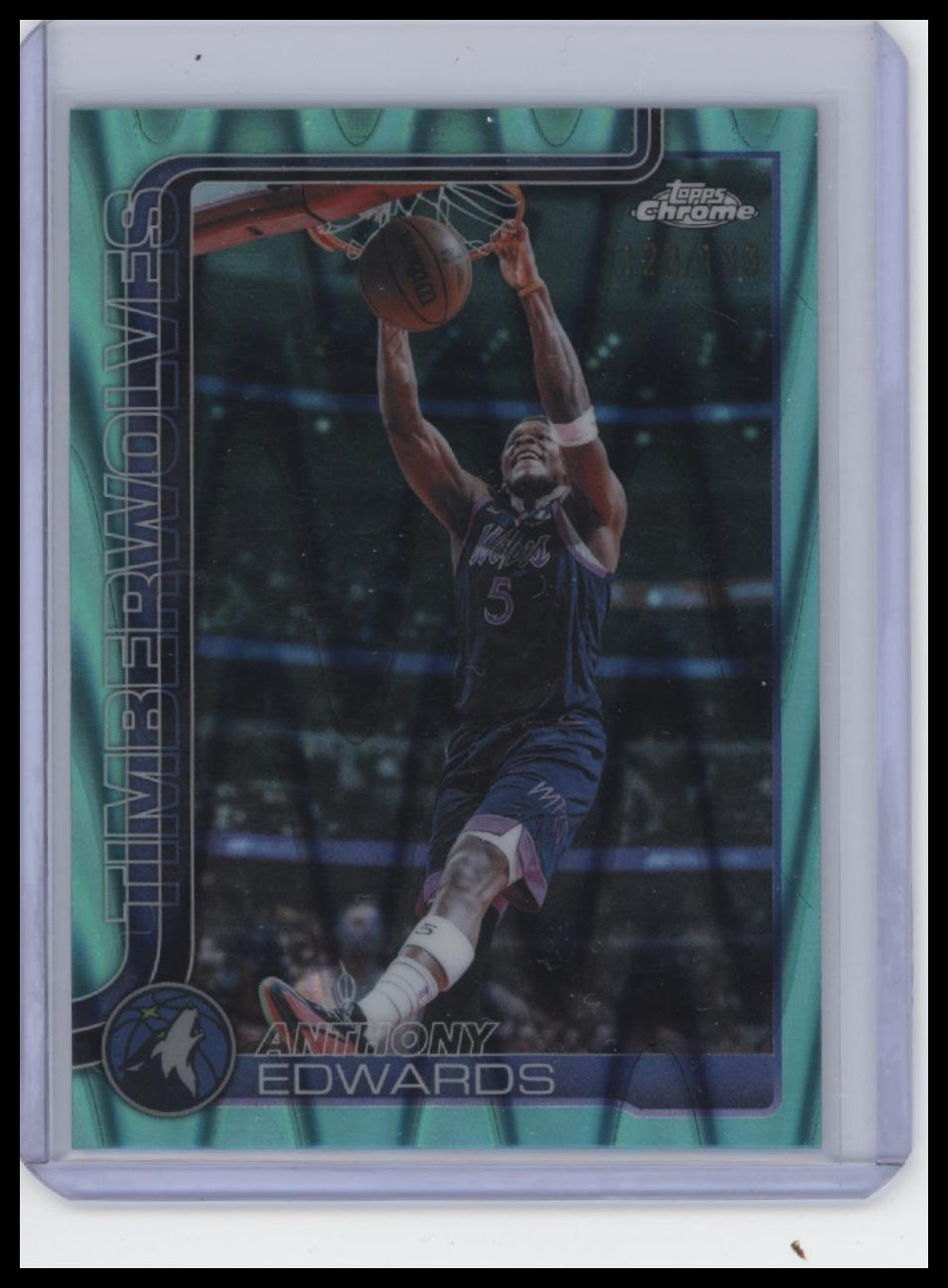 2025-26 Topps Chrome Update #17 Anthony Edwards Aqua Basketball Refractor #/199