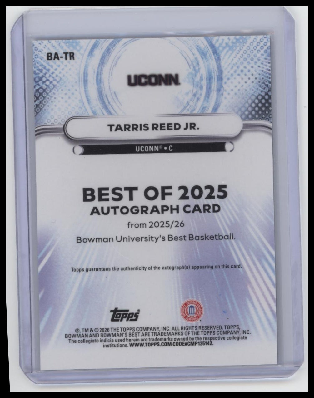 2025-26 Bowman's Best University #BA-TR Tarris Reed Jr. Best of '25 Autographs