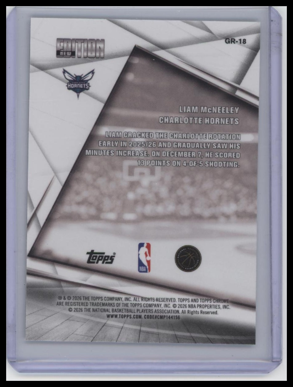 2025-26 Topps Chrome Update #GR-18 Liam McNeeley New Editions