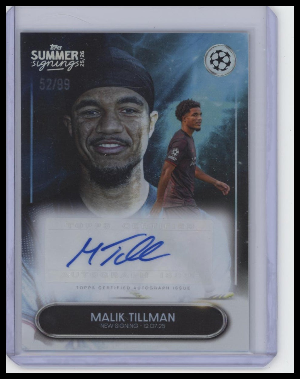 2025-26 Topps Gold UEFA Club Competitions Malik Tillman Autographs Blue /99