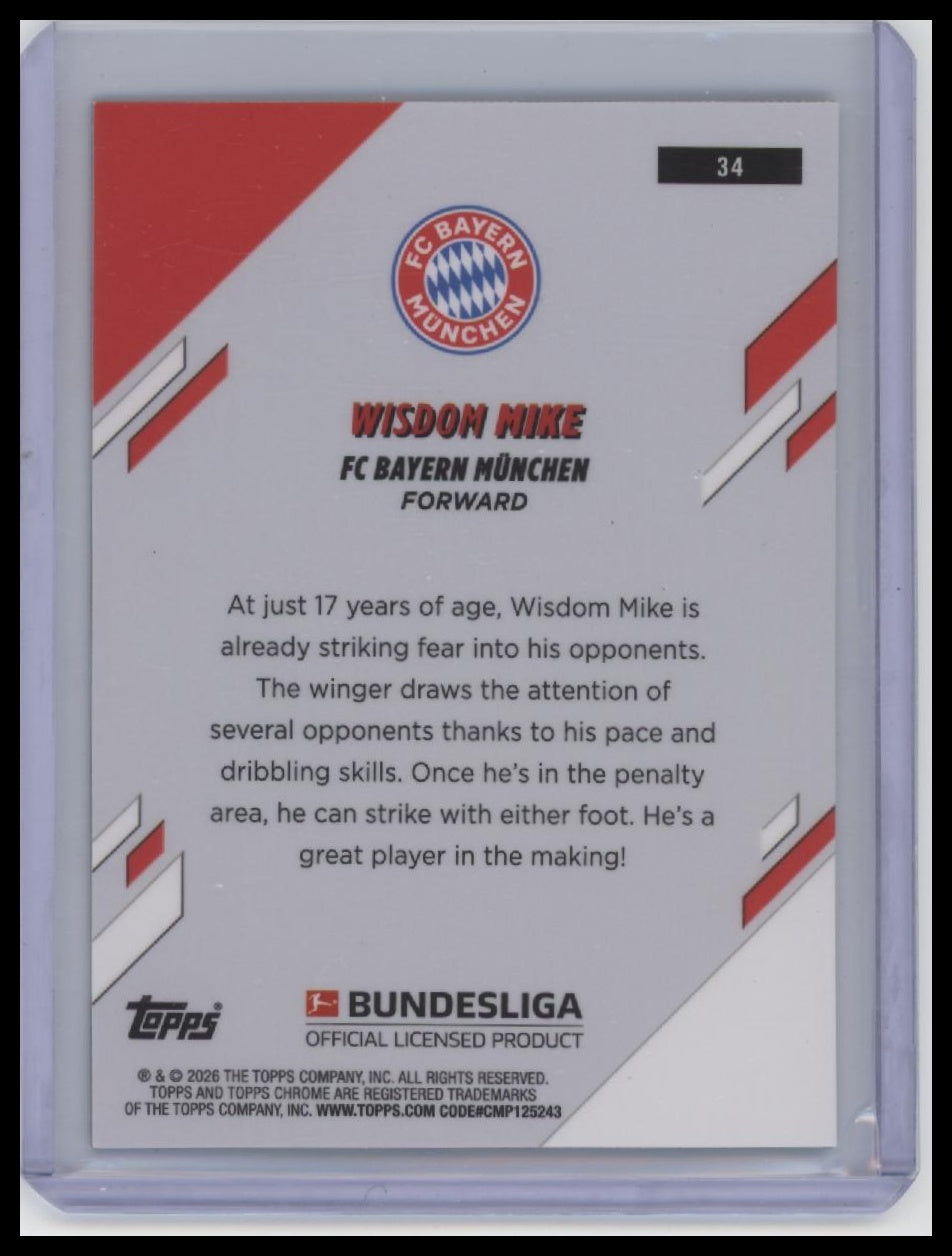 2025-26 Topps Chrome Bundesliga #34 Wisdom Mike Aqua Refractor #/199