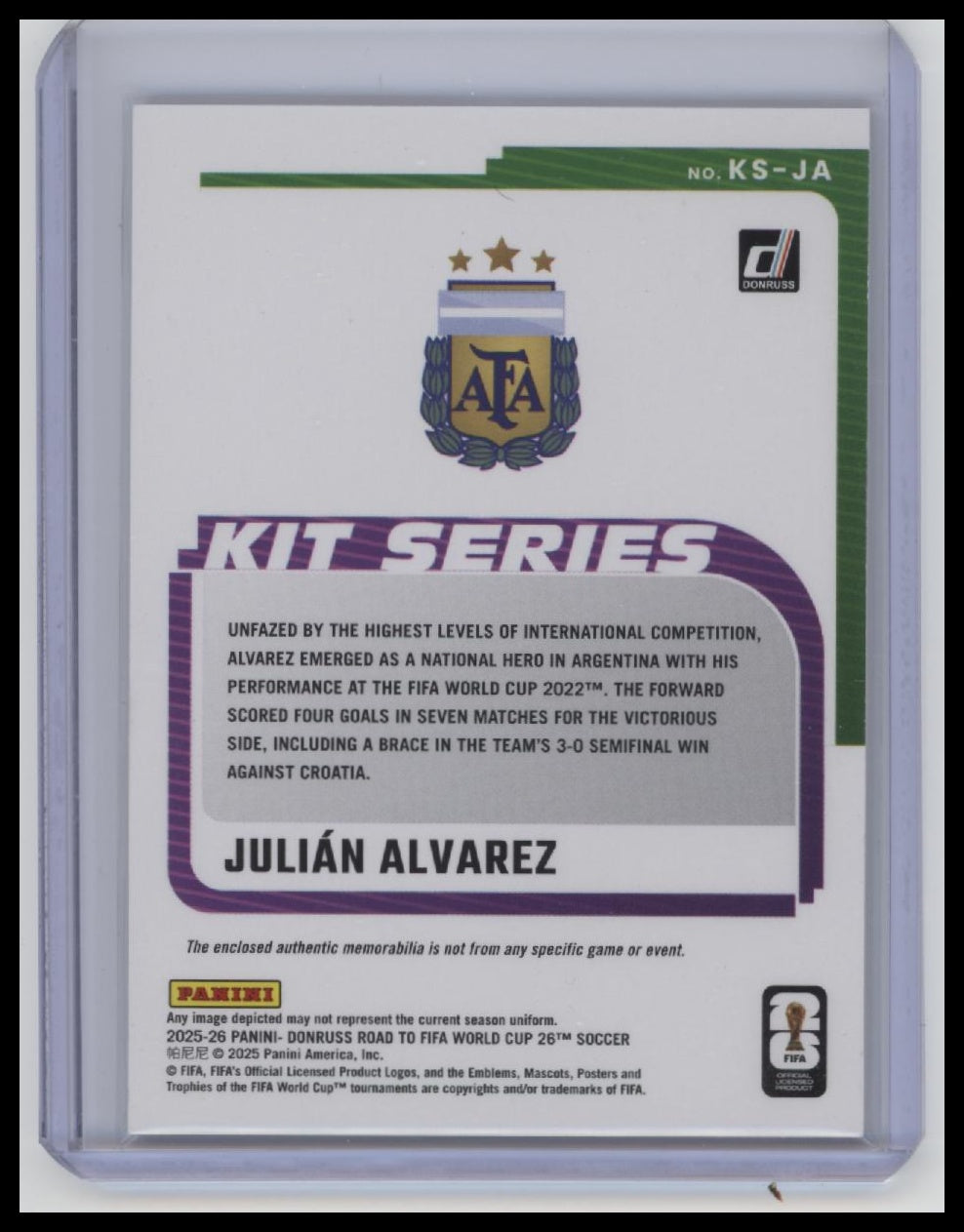 2025-26 Donruss Road to FIFA World Cup #KS-JA Julian Alvarez Kit Kings Blue #/49