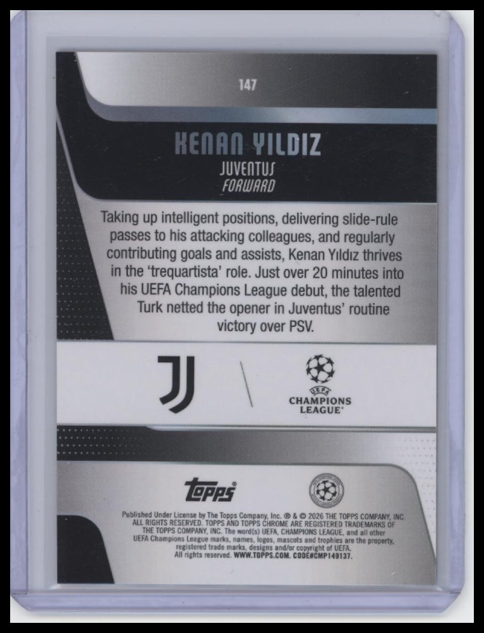 2025-26 Topps Chrome UEFA Club Competitions #147 Kenan Yildiz Big Apple