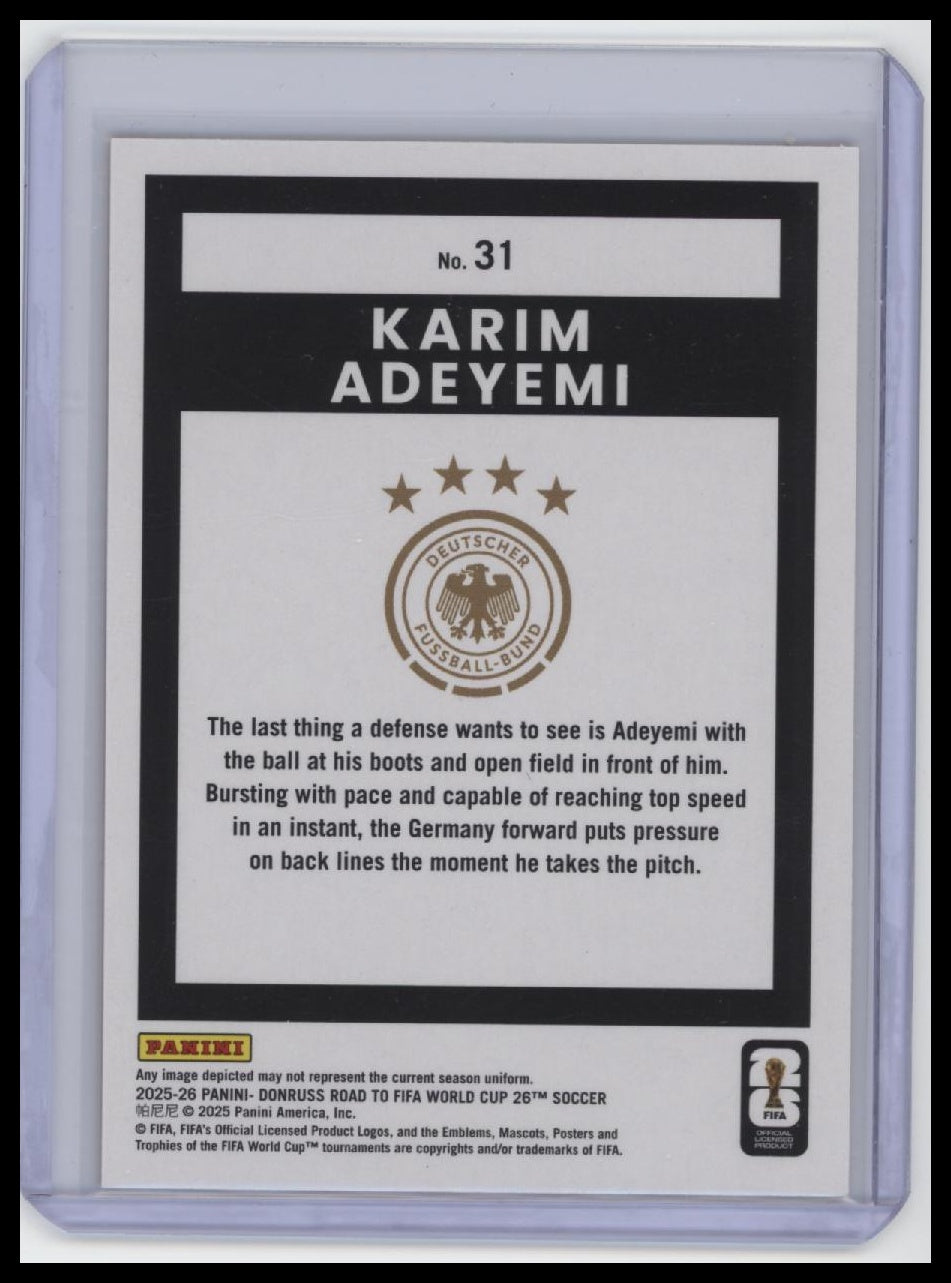 2025-26 Donruss Road to FIFA World Cup #31 Karim Adeyemi Optic Orange Ice #/99