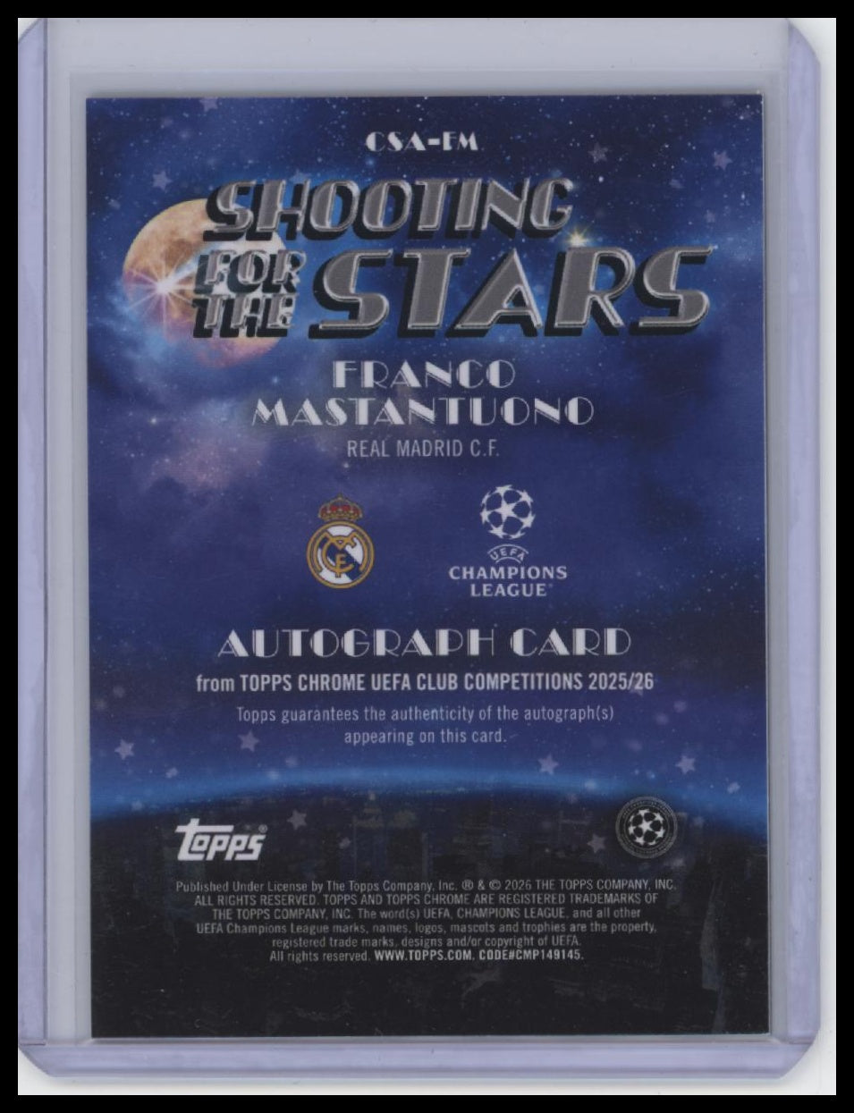 2025-26 Topps Chrome UEFA Club #172 Franco Mastantuono Big Apple /25 (AU)