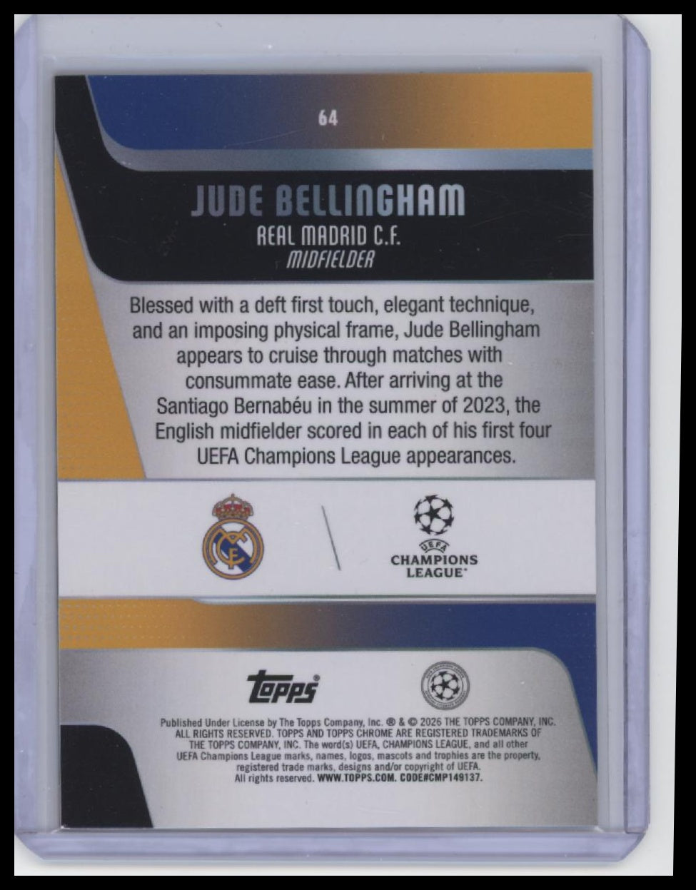2025-26 Topps Chrome UEFA Club #64 Jude Bellingham Big Apple Black #/10