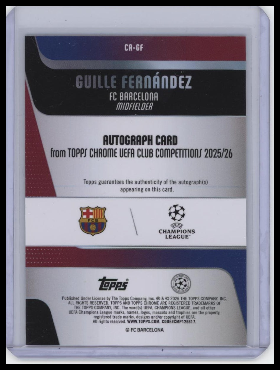 2025-26 Topps Chrome UEFA Club #CA-GF Guille Fernández Chrome Auto Blue /150