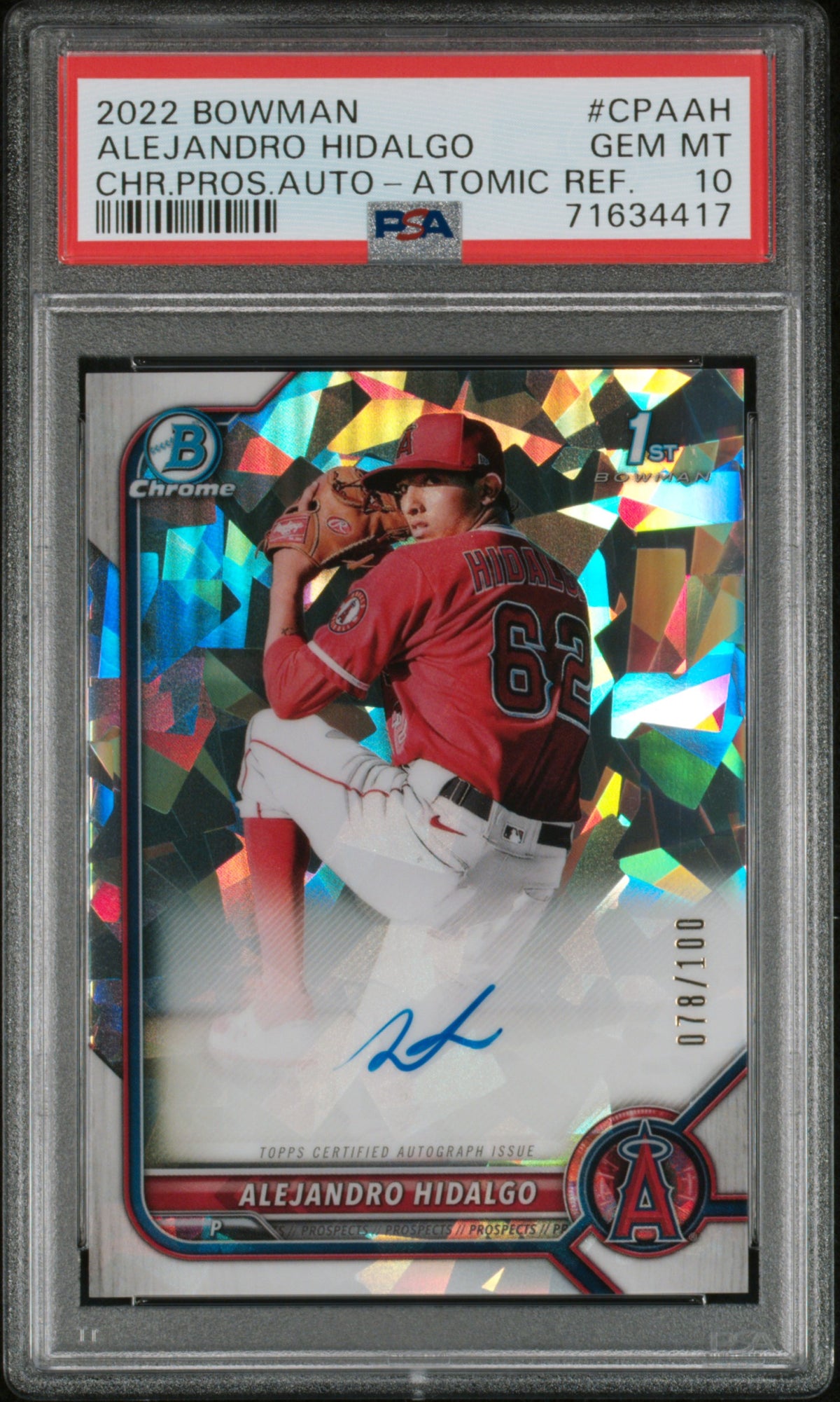 2022 Bowman #CPA-AH Alejandro Hidalgo Chrome Prospects Auto /100