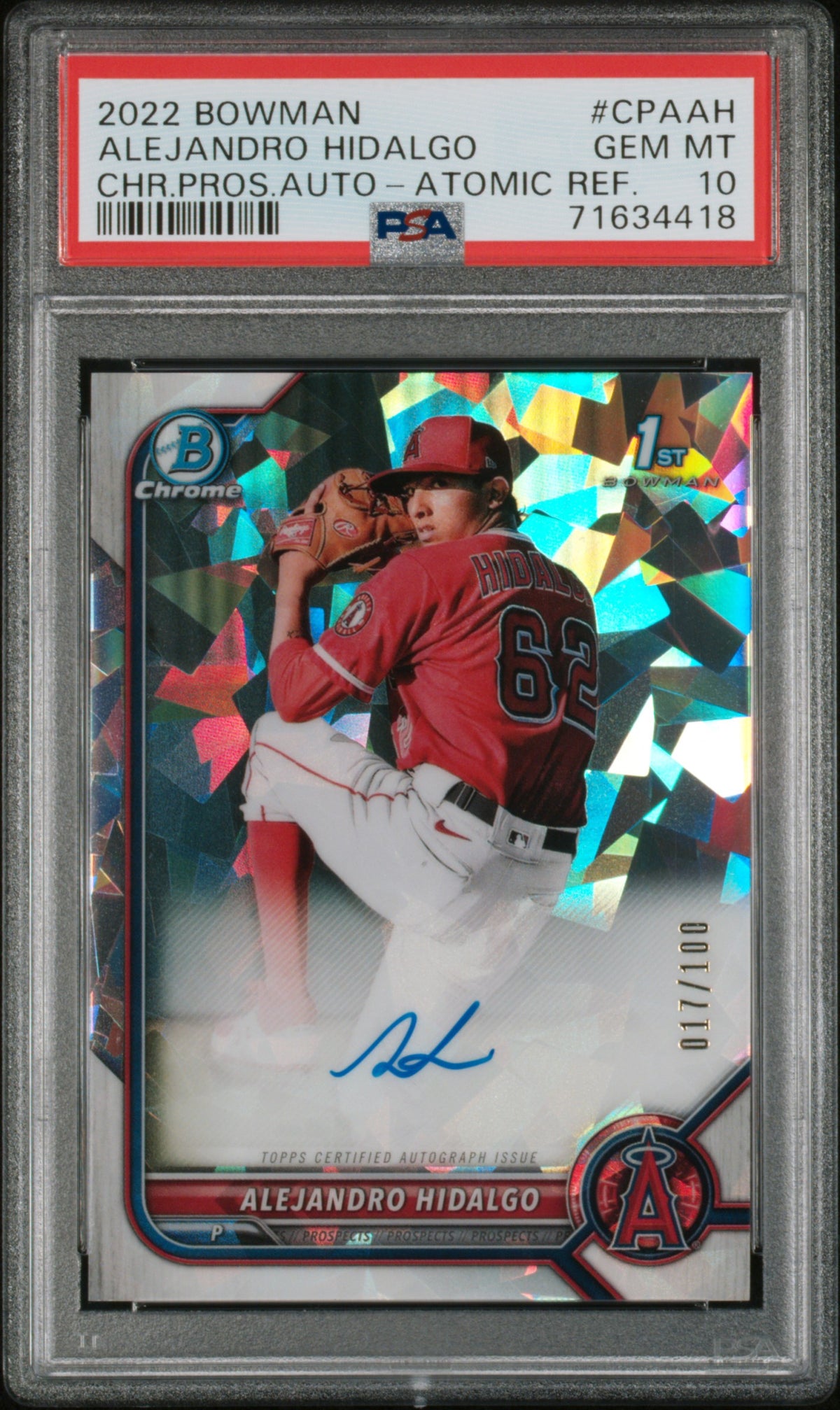 2022 Bowman Crome #CPA-AH Alejandro Hidalgo Autographs Atomic Refractor /100