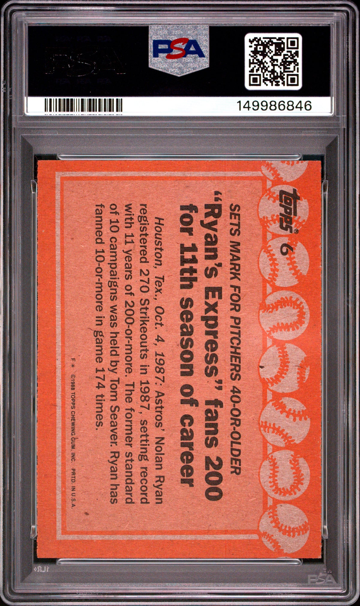 1988 Topps #6 Nolan Ryan PSA 9