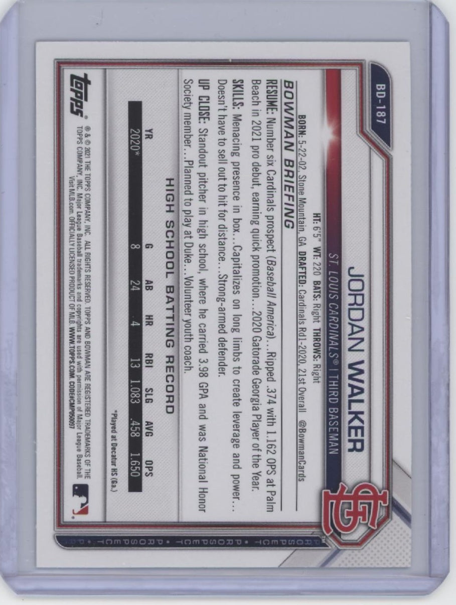 2021 Bowman Draft #BDC-187 Jordan Walker Chrome Blue Refractor #/150