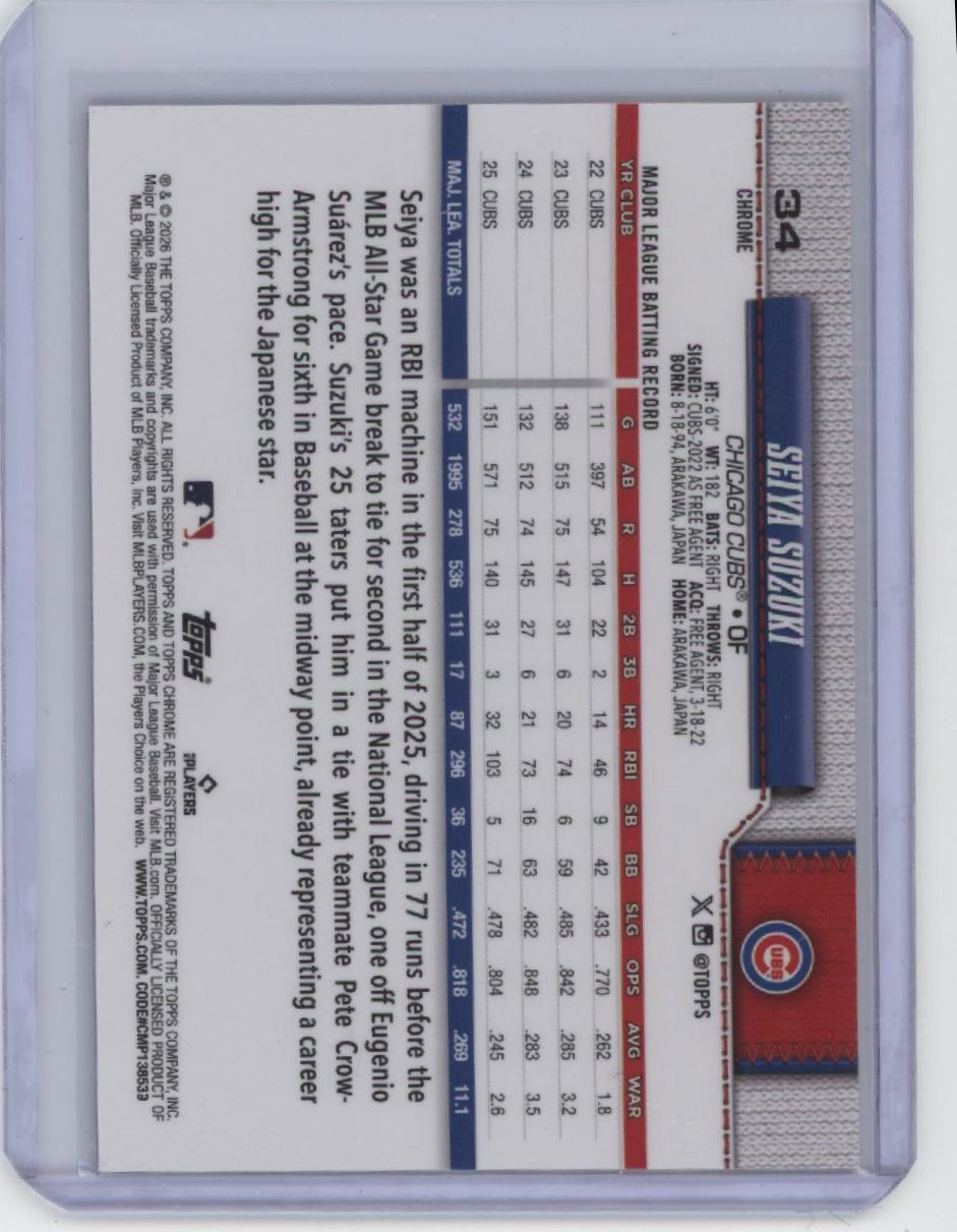 2026 Topps Chrome Logofractor Edition #34 Seiya Suzuki Blue Refractor #/150