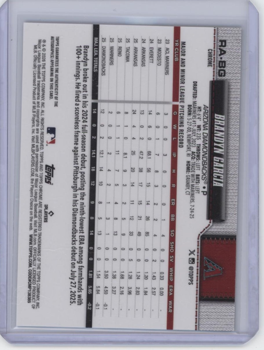 2026 Topps Chrome #RA-BG Brandyn Garcia Rookie Autographs