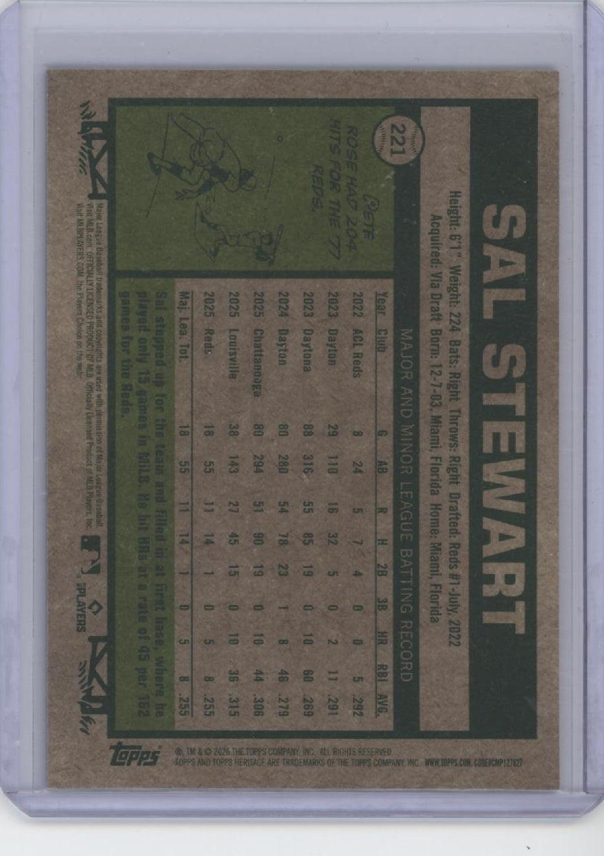 2026 Topps Heritage #221 Sal Stewart Chrome Light Blue Sparkle Refractor