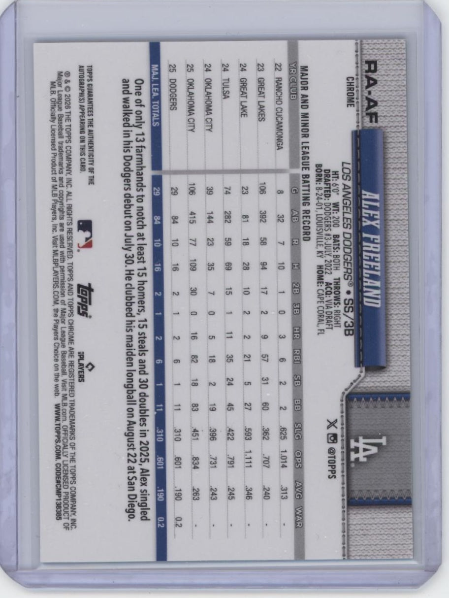 2026 Topps Chrome Sapphire Edition #RA-AF Alex Freeland Sapphire Rookie Auto /99