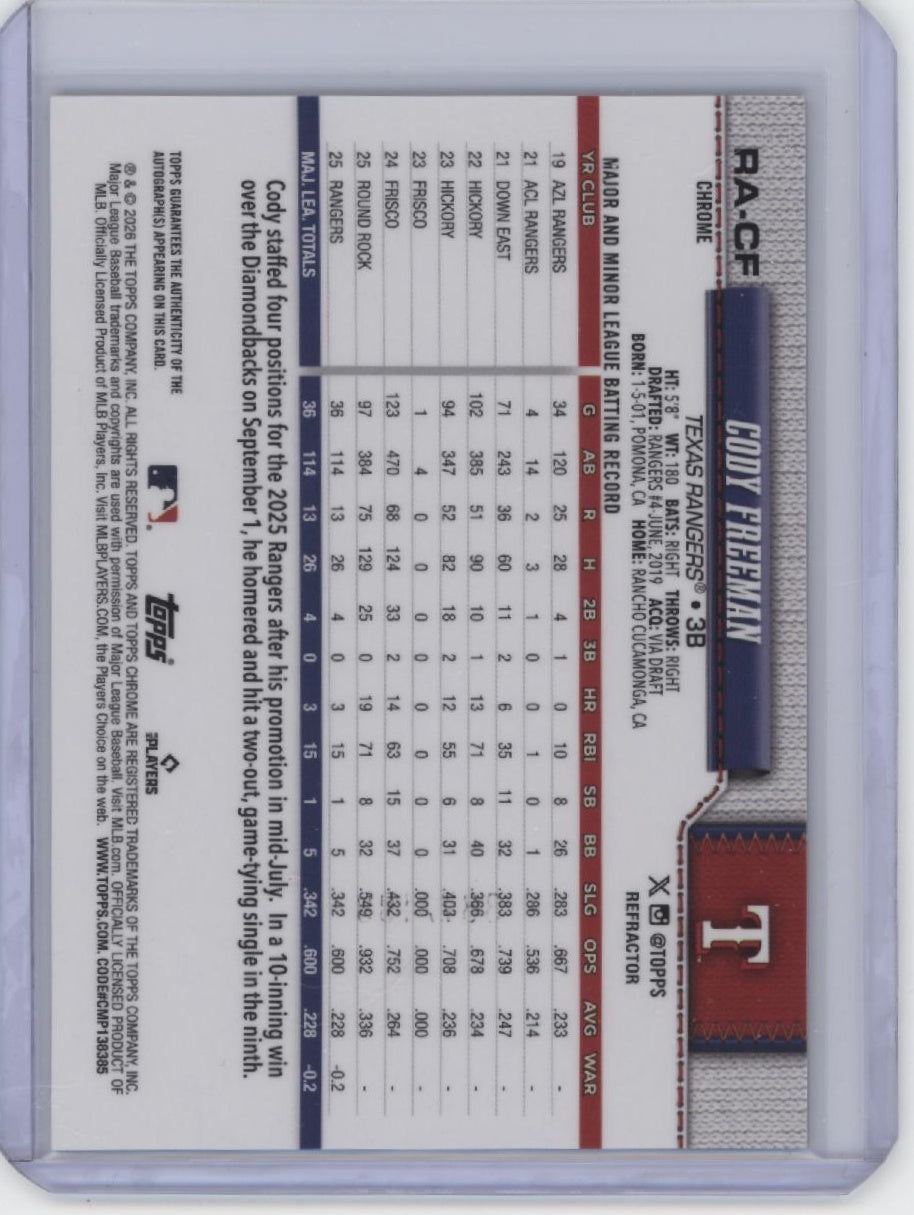 2026 Topps Chrome #RA-CF Cody Freeman Rookie Autographs Refractor #/499