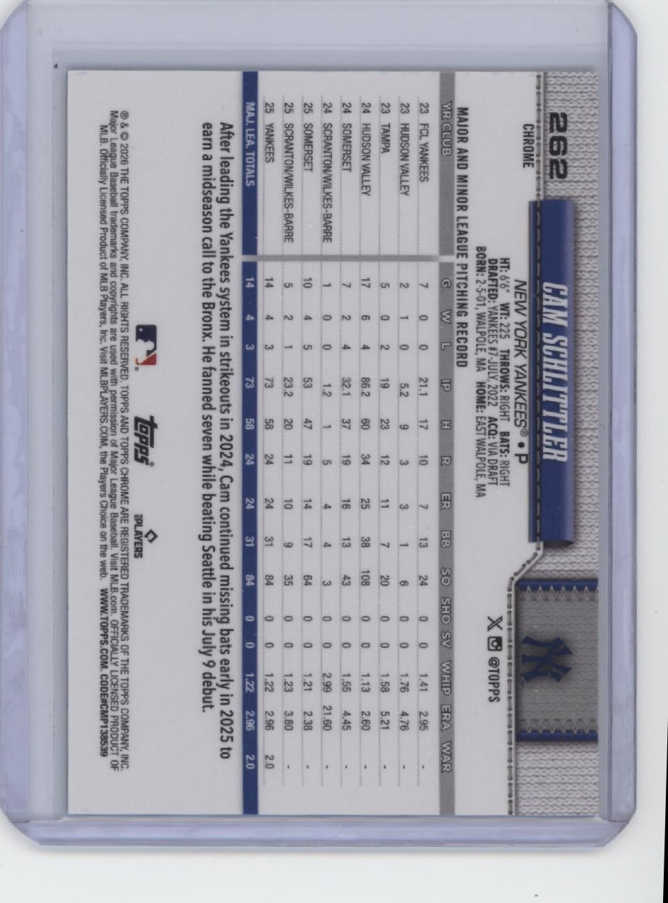 2026 Topps #111 Cam Schlittler Blue Topps Logo Holo Refractor #/150
