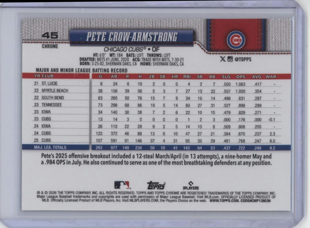 2026 Topps Chrome #45 Pete Crow-Armstrong Topps Refractor