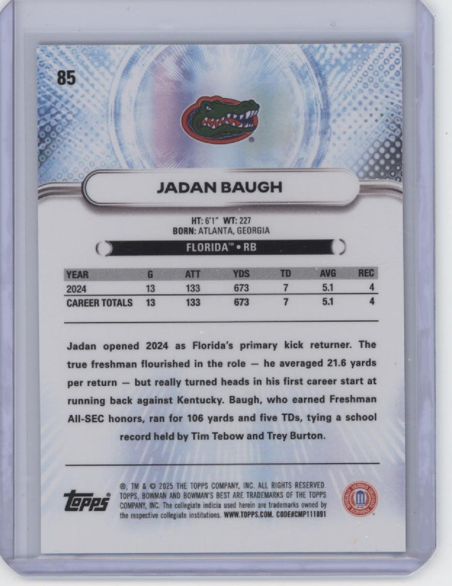 2025 Bowman University Best #85 Jadan Baugh Aqua Lava #/199