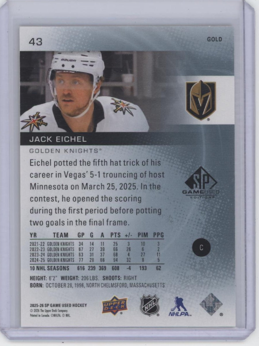 2025-26 SP Game Used #43 Jack Eichel Gold #/149