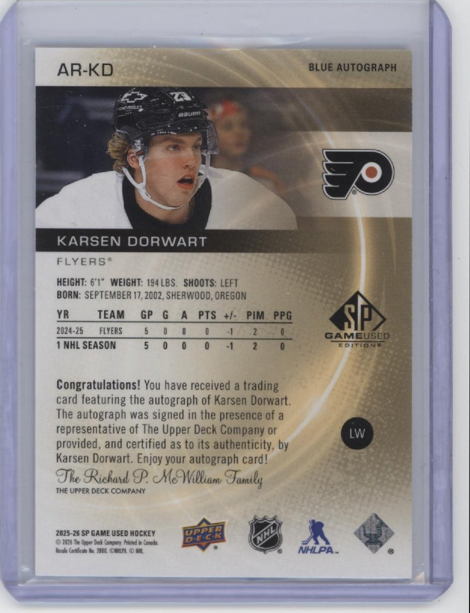 2025-26 SP Game Used #AR-KD Karsen Dorwart Blue Autographs