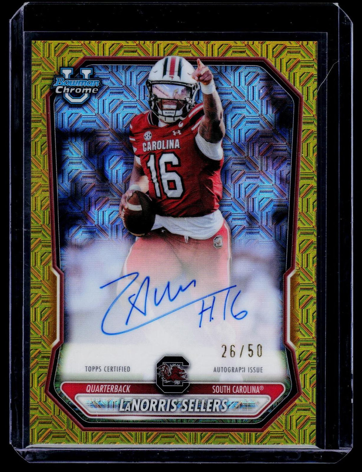2026 Bowman #BCPA-LSE LaNorris Sellers Chrome Prospect Autographs Gold Mojo /50