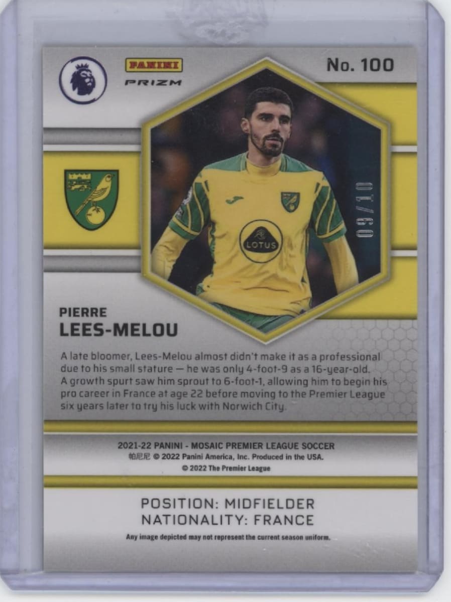 2021 Panini Mosaic Premier League Pierre Lees-Melou #100 Gold RC