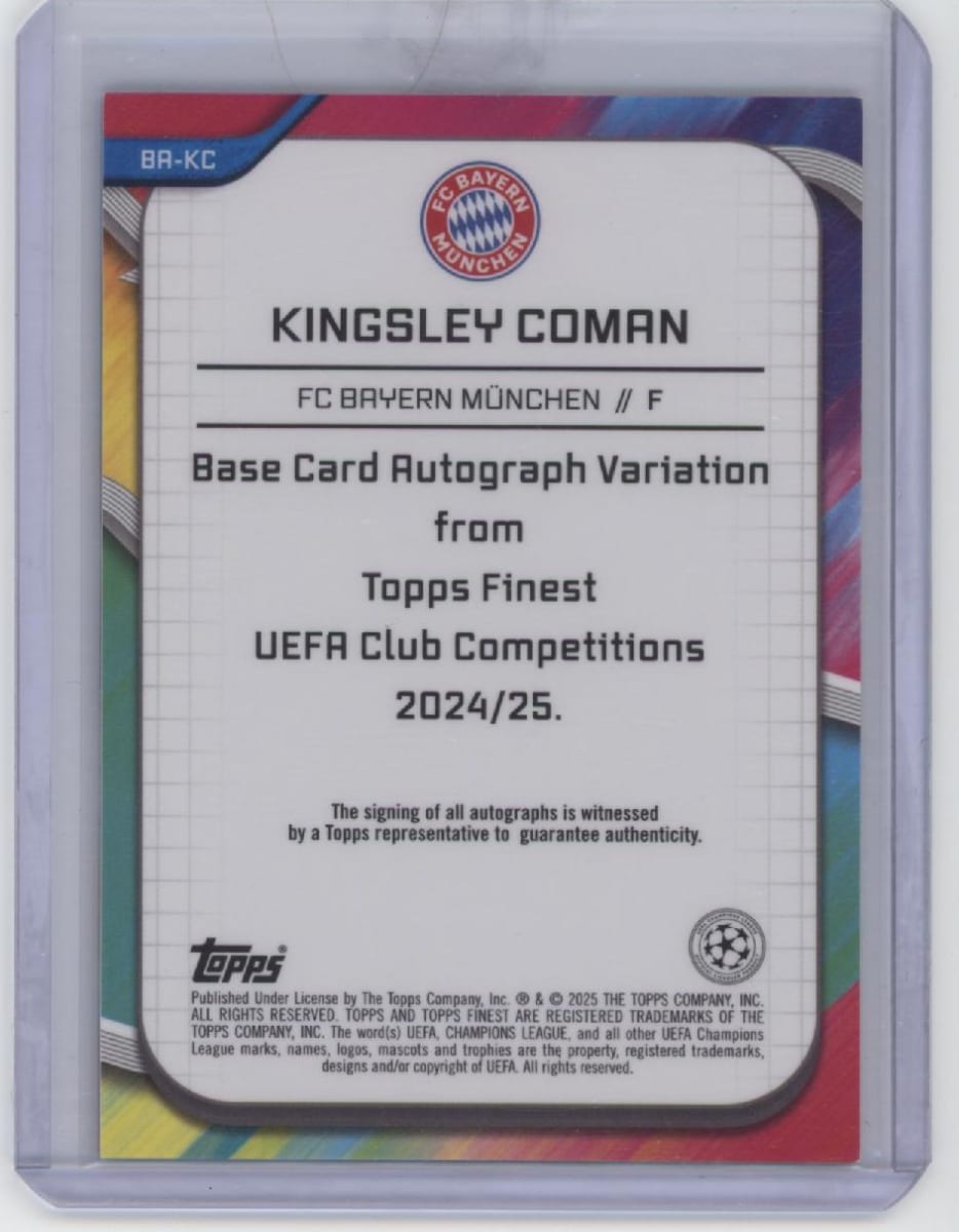 2021 Topps Finest UEFA Champions League Autograph Kingsley Coman #BA-KC Pink ...