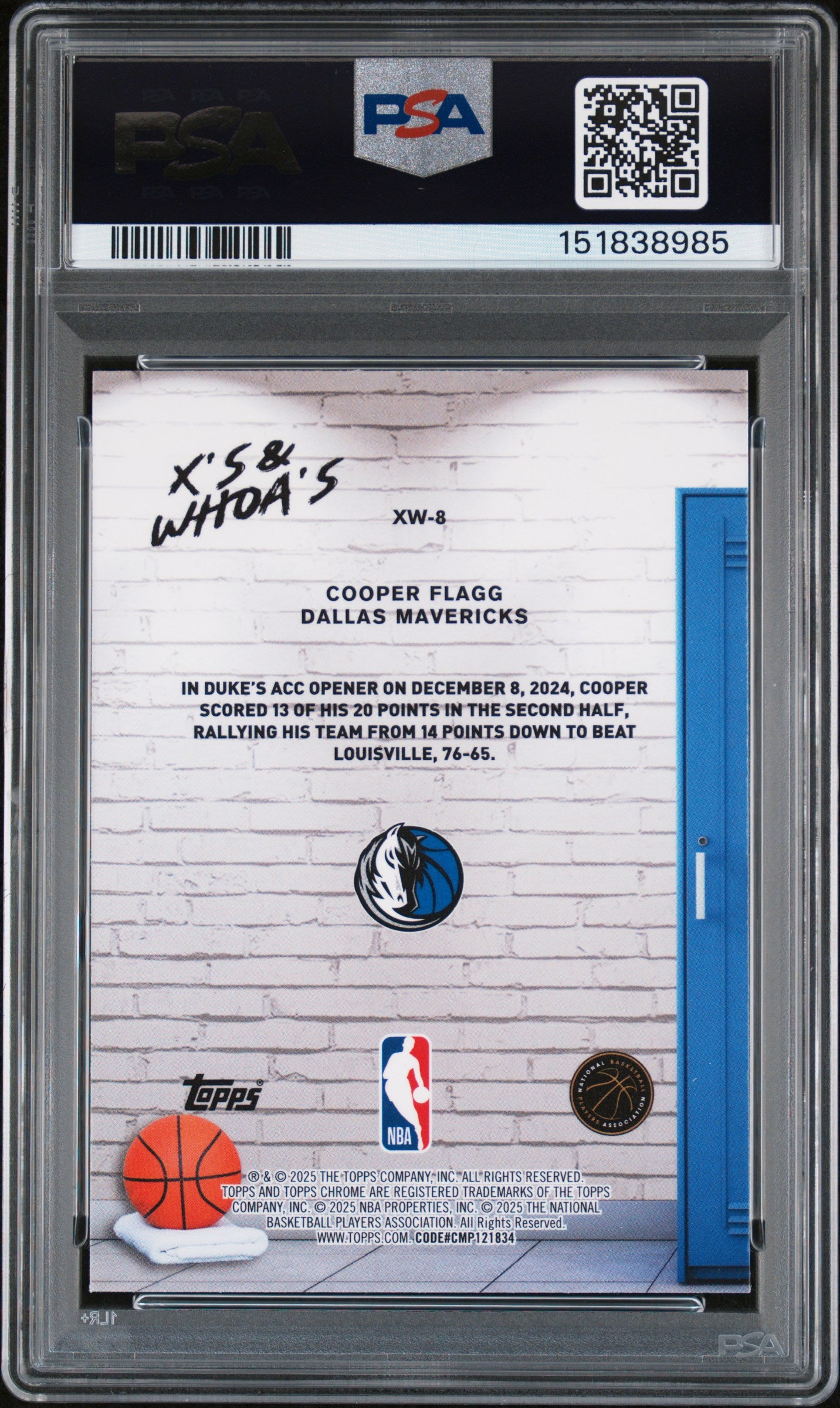Cooper Flagg #XW-8 - Basketball Card Topps Chrome X's and Whoa's