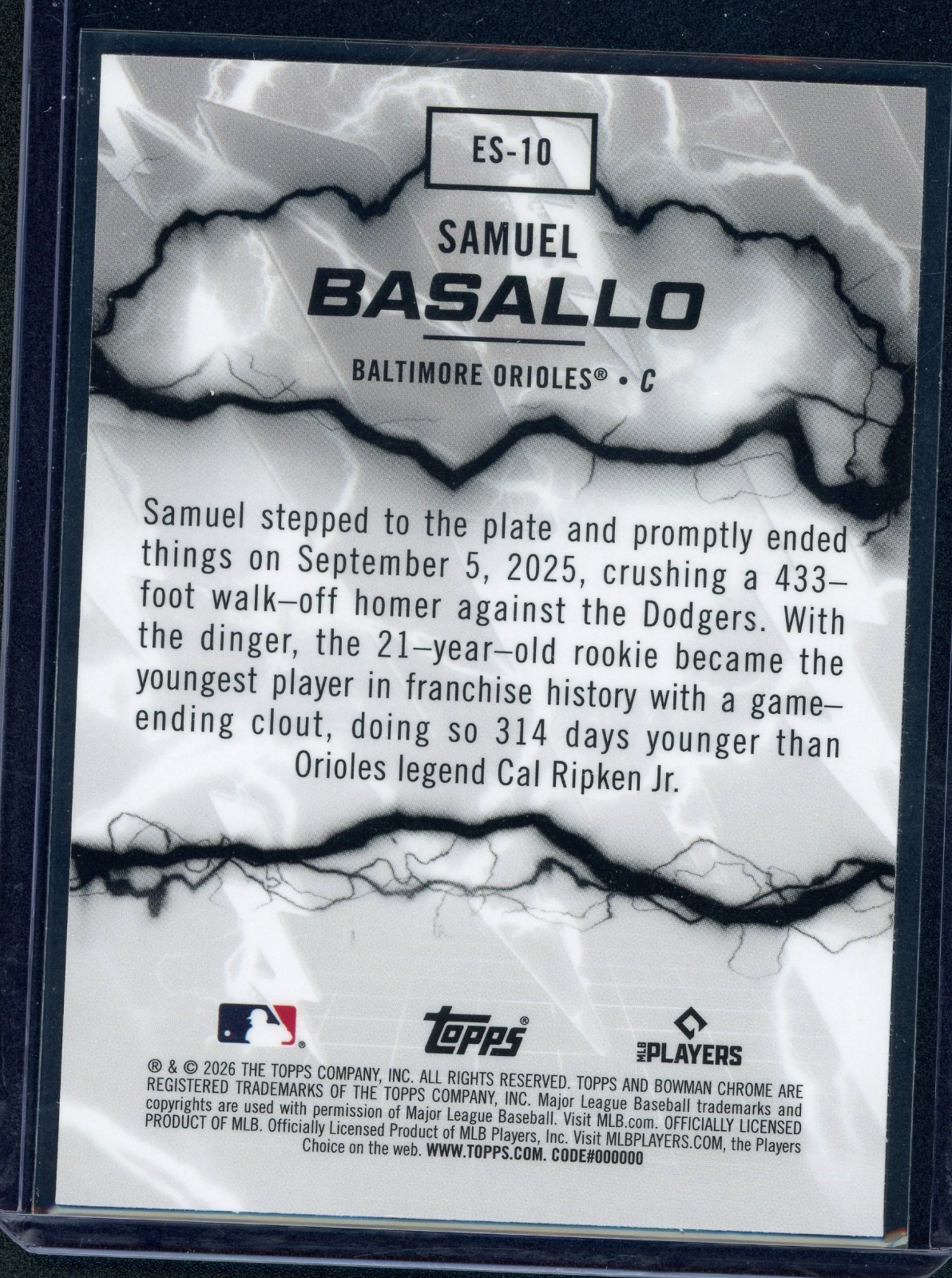 2026 Bowman Chrome Baseball Electric Sluggers Samuel Basallo #ES-10