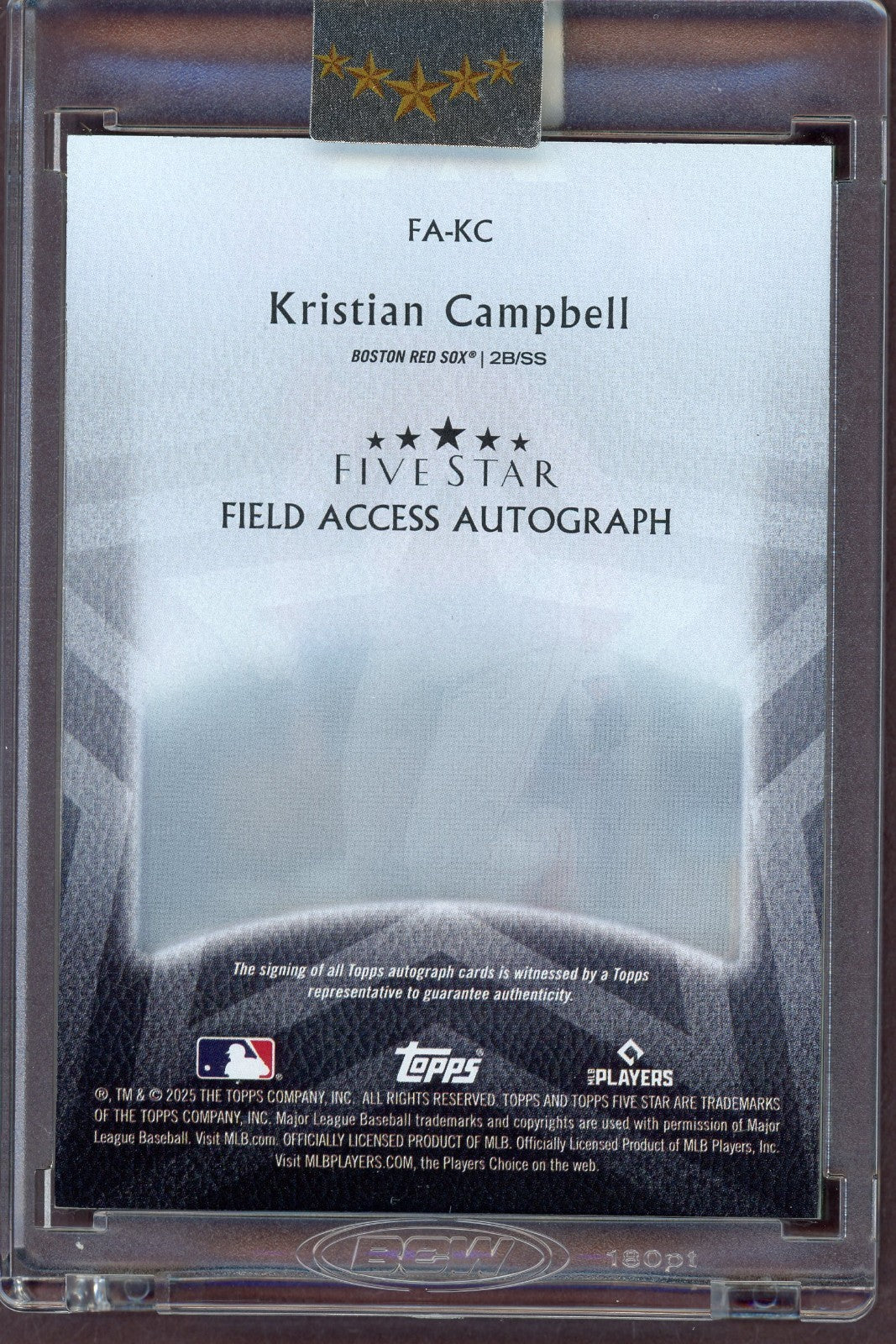 2025 Topps Five Star - Field Access Kristian Campbell #FA-KC Green /10 (AU, RC)