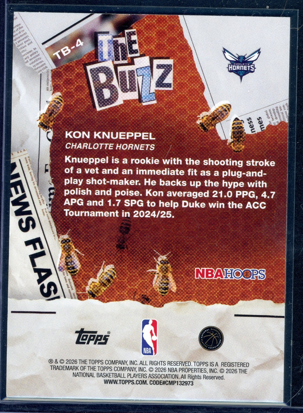 Kon Knueppel 2025-26 Topps NBA Hoops “THE BUZZ” Holo Foil Rookie RC Hornets