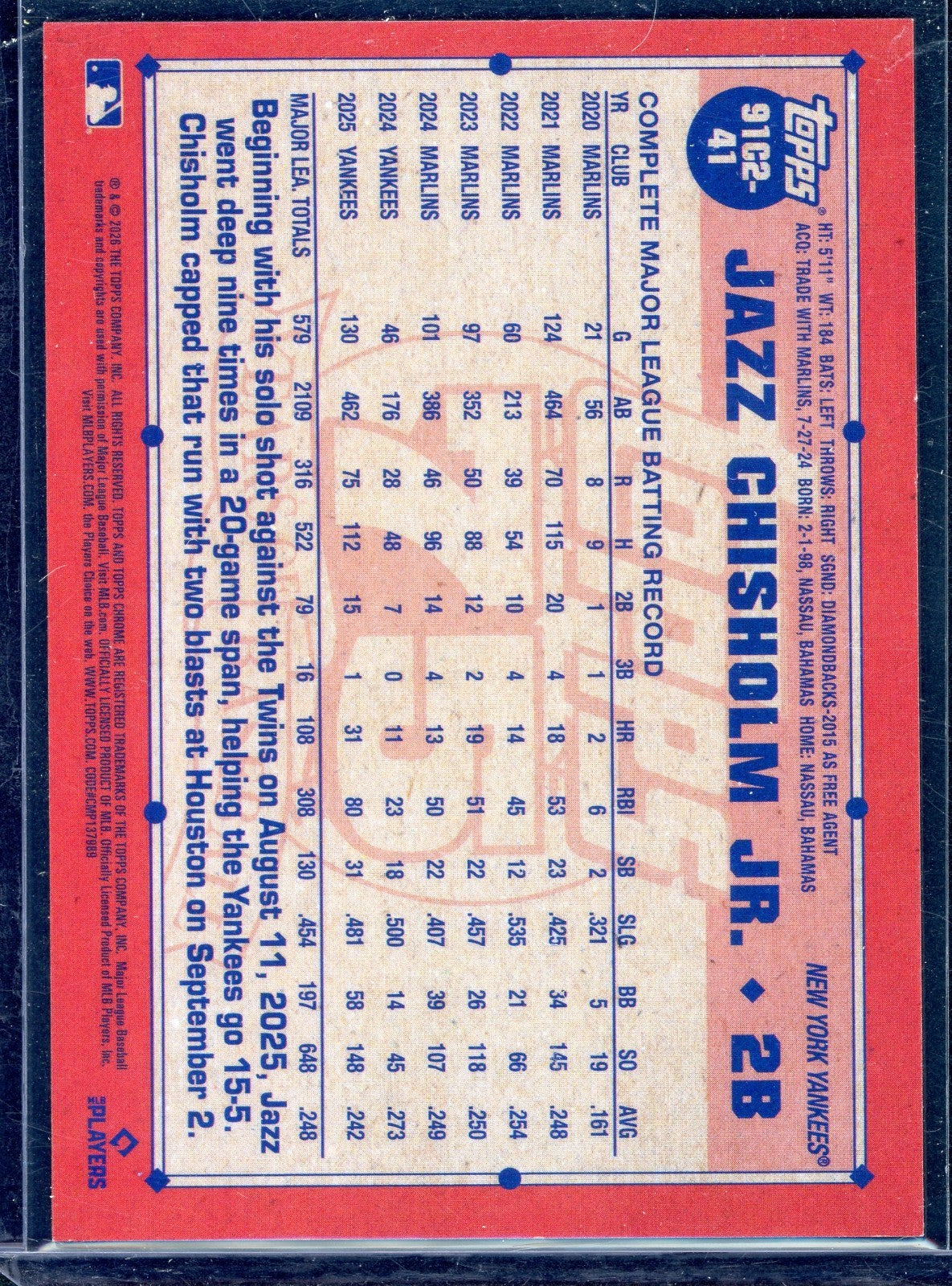 2026 Topps Series 2 - 1991 Topps Chrome Silver Pack Mojo Jazz Chisholm #91C2-41