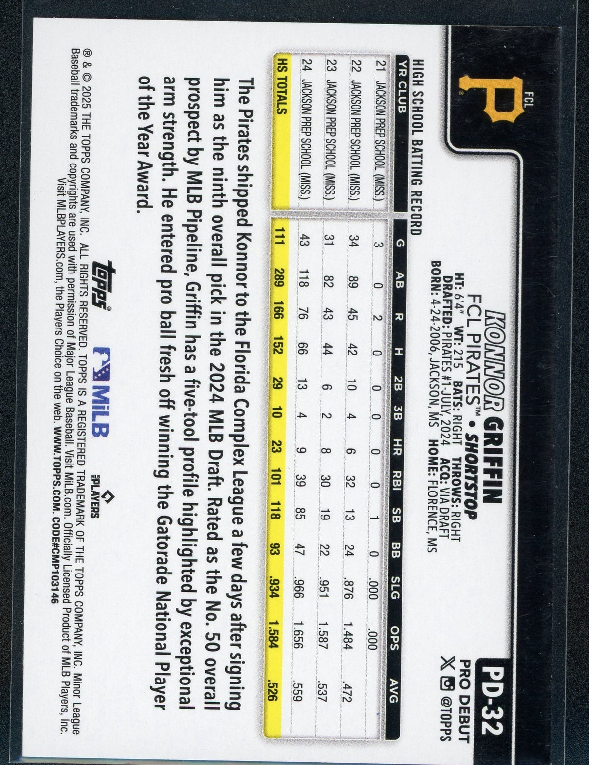 2025 Topps Pro Debut - Konnor Griffin #PD-32 (RC)
