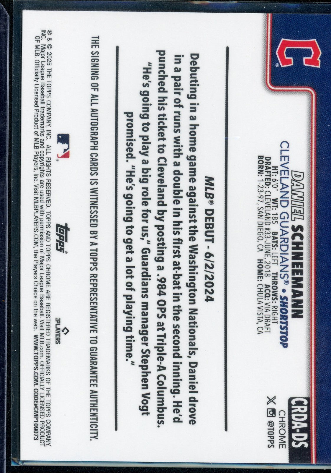 2025 Topps Chrome Update Series - Rookie Debut Autographs Daniel Schneemann AU