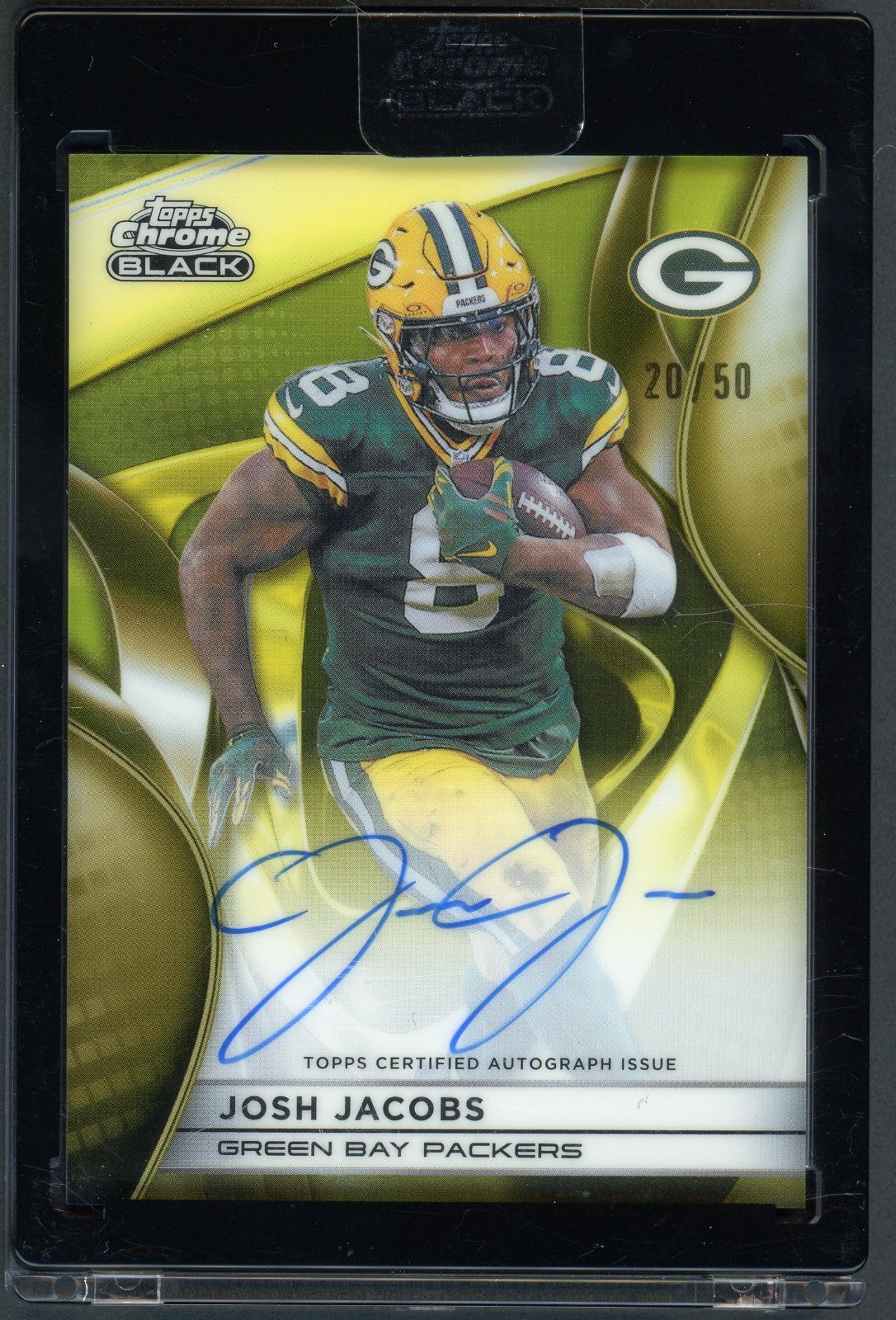 2025 Topps Chrome Black - Autographs Josh Jacobs #BA-JJA Gold Refractor /50 (AU)