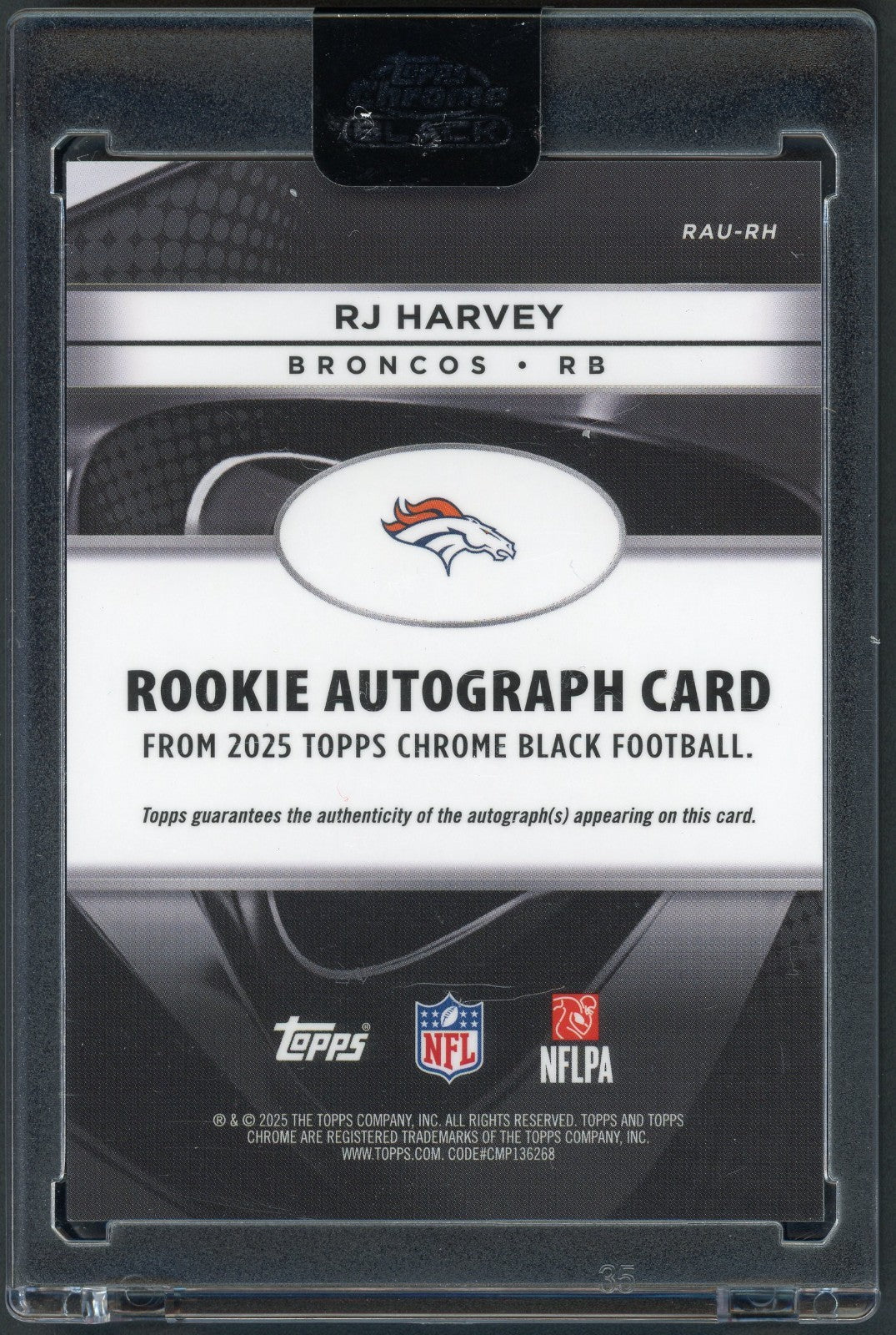 2025 Topps Chrome Black Rookie Autographs RJ Harvey #RAU-RH (AU) (RC)