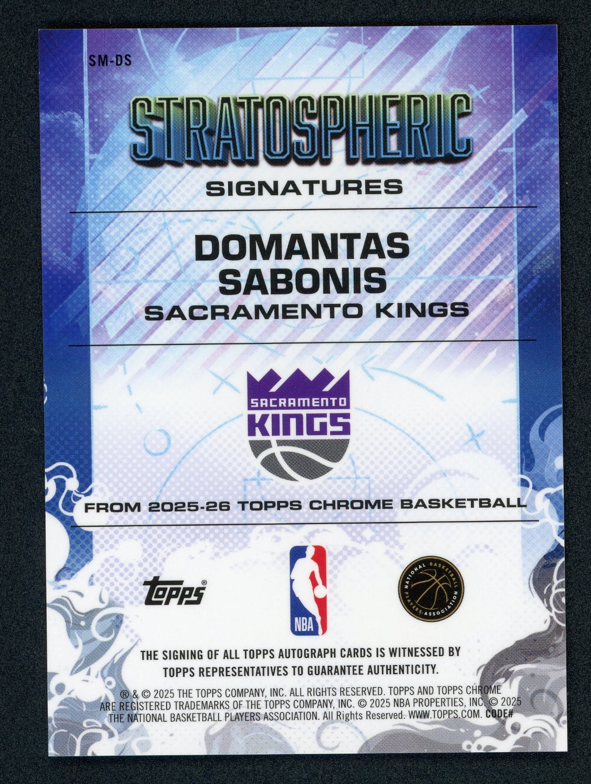2025 Topps Chrome DOMANTIS SABONIS Stratospheric Autograph SM-DS Kings Auto