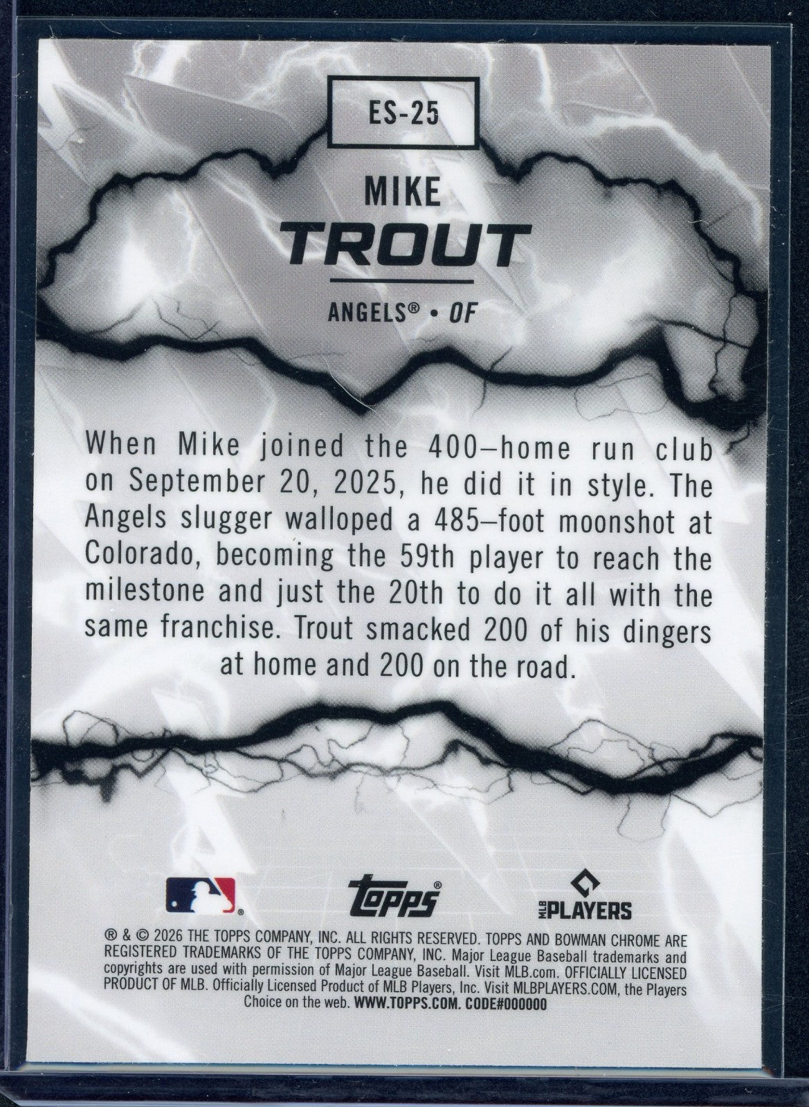 2026 bowman chrome Baseball Mike Trout Eletric Sluggers #ES-25