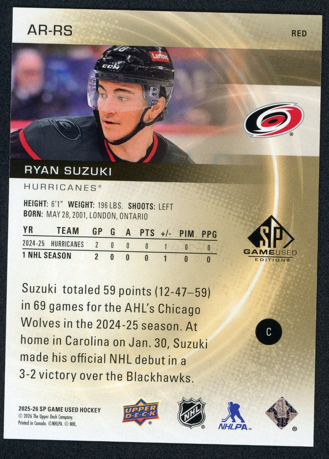 Ryan Suzuki 2025-26 SP Game Used #AR-RS Red #/399