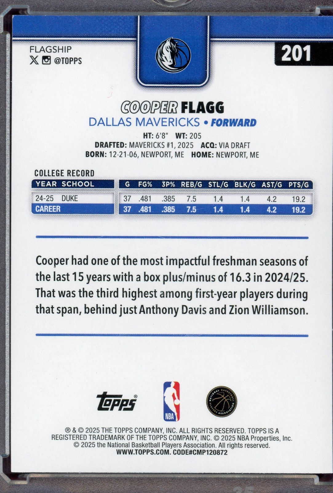 2025-26 Topps - Cooper Flagg #201 (RC)