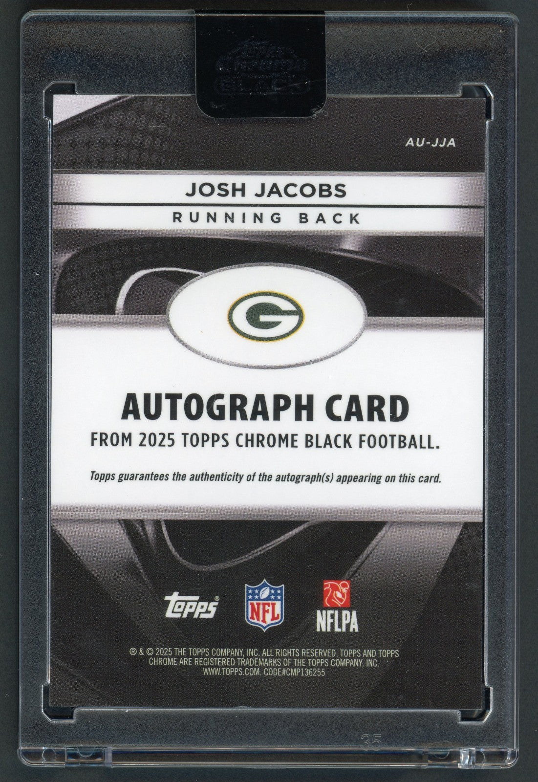2025 Topps Chrome Black - Autographs Josh Jacobs #BA-JJA Gold Refractor /50 (AU)
