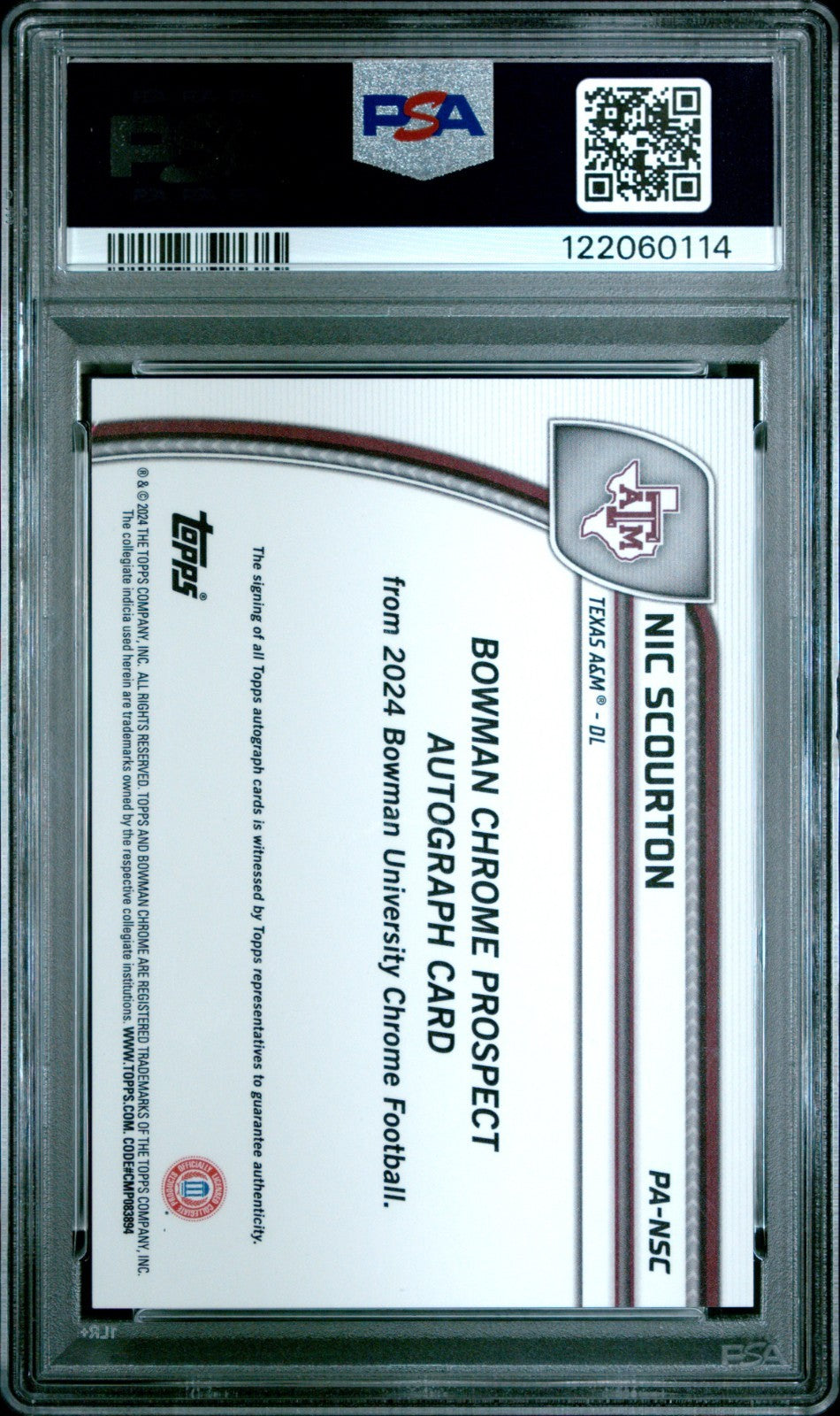 2024 Bowman University Chrome - Chrome Prospect Autographs Nic Scourton #PA-NSC